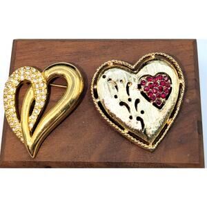 Lot of Two Vintage Gold Tone Heart Brooches -- Napier & Unbranded
